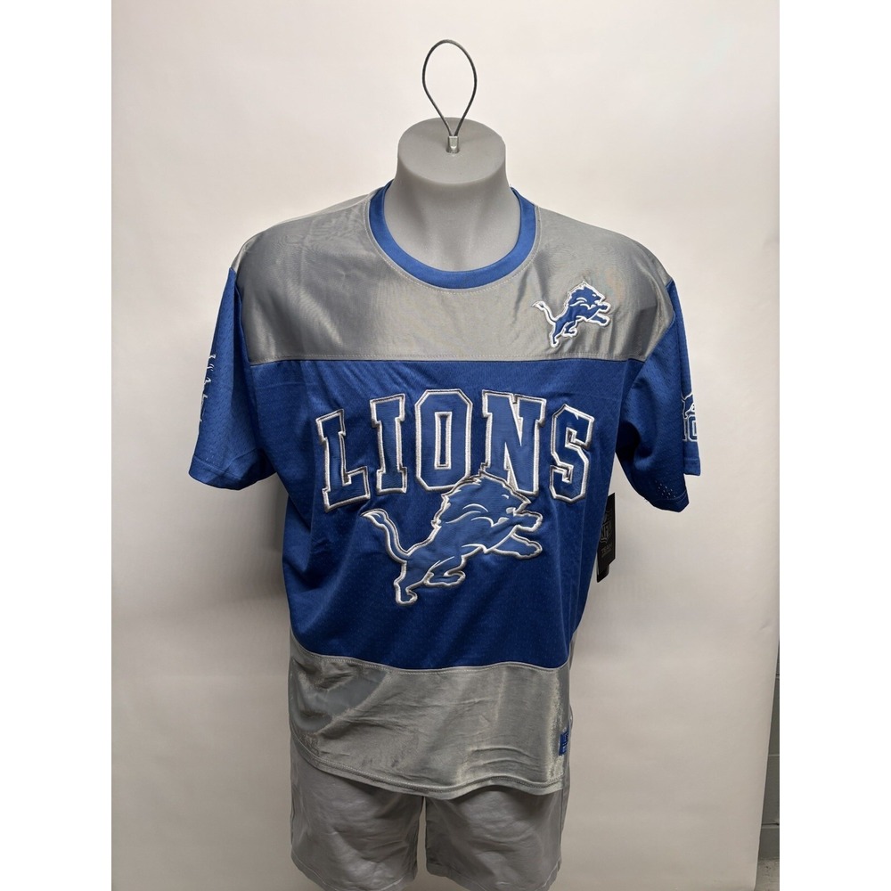 NWT Detroit Lions Jersey Shirt L NFL Apparel Retro Gray And Blue Color Block